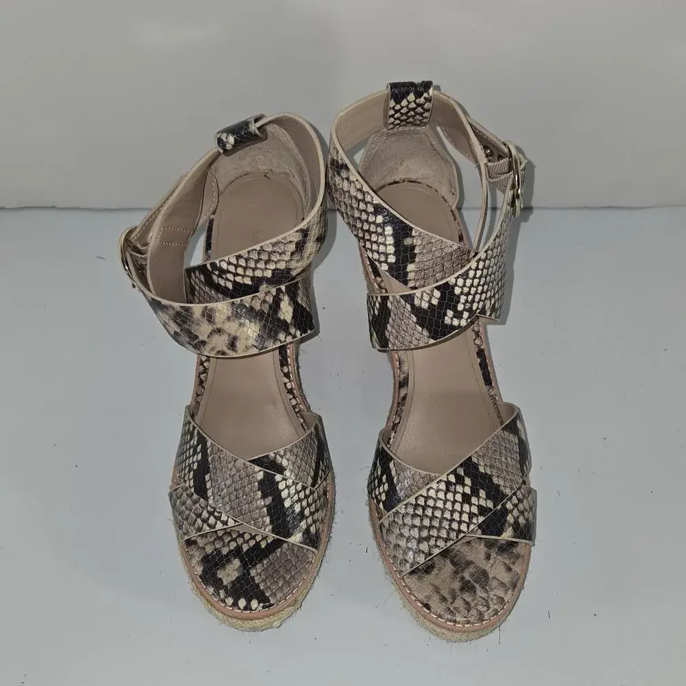 0362 Banana Republic Snake Print High‎ Wedge Sandal Women Size 7.5M